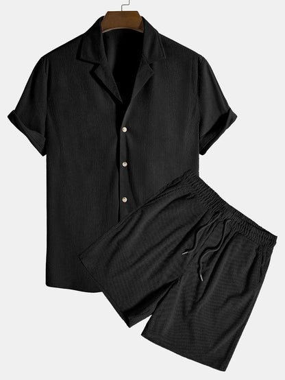 Sleeve Lapel Button Shirts & Shorts