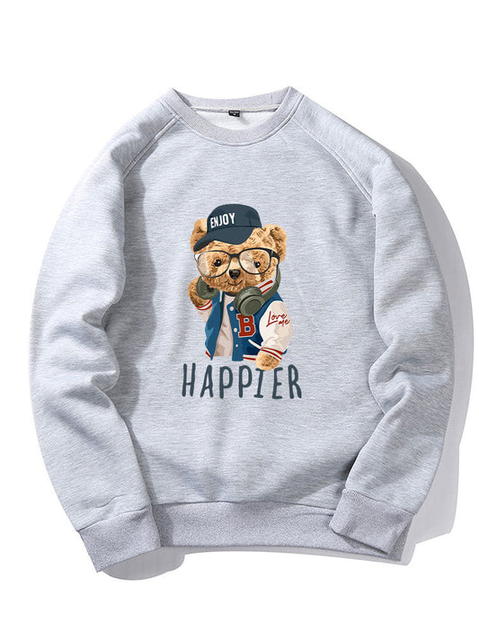 Baseball Jacket Bear Print Raglan Sleeve Sweatshirt