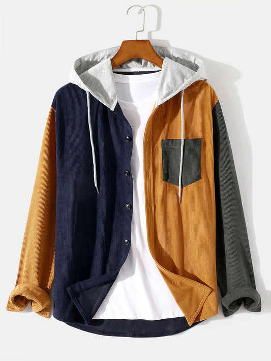 Fashion Men Corduroy Colorblock shirts