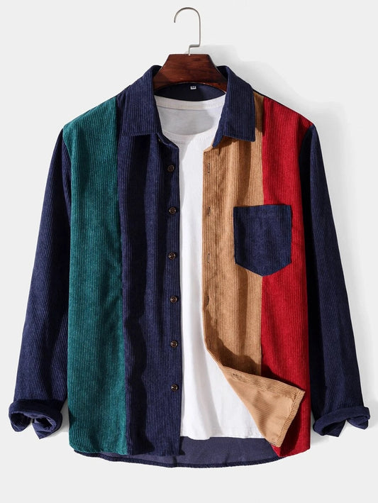 Corduroy Color Block Patchwork Shirt