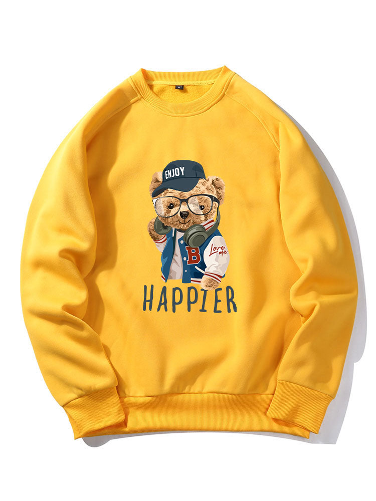 Baseball Jacket Bear Print Raglan Sleeve Sweatshirt