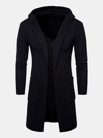 Mens Fashion Hooded Knitted Cardigan Black  Sweater