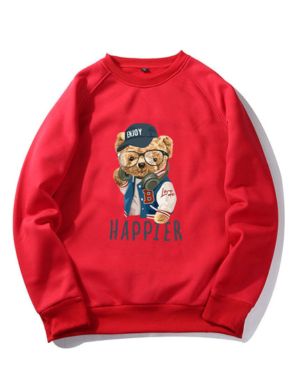 Baseball Jacket Bear Print Raglan Sleeve Sweatshirt