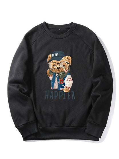 Baseball Jacket Bear Print Raglan Sleeve Sweatshirt