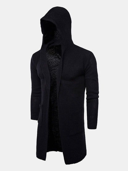 Mens Fashion Hooded Knitted Cardigan Black  Sweater