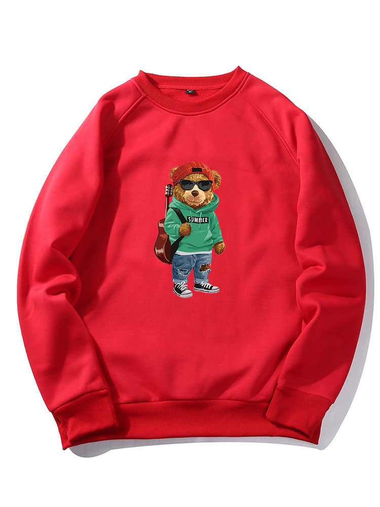 Guitar Bear Print Raglan Sleeves Sweatshirt