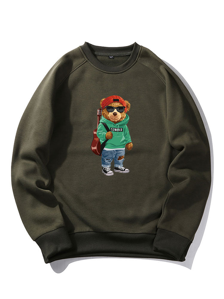 Guitar Bear Print Raglan Sleeves Sweatshirt