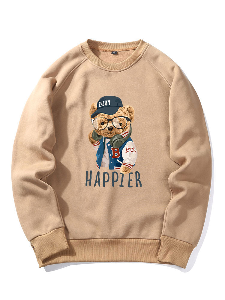 Baseball Jacket Bear Print Raglan Sleeve Sweatshirt