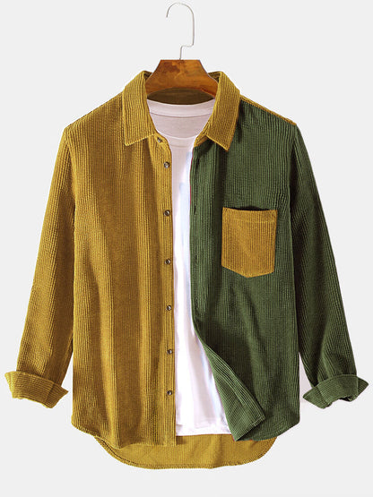 Autumn Men Corduroy Patchwork Shirt