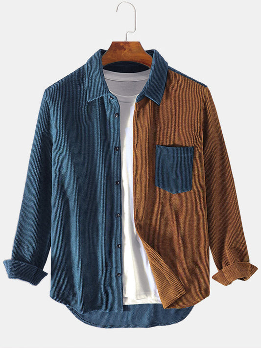 Autumn Men Corduroy Patchwork Shirt