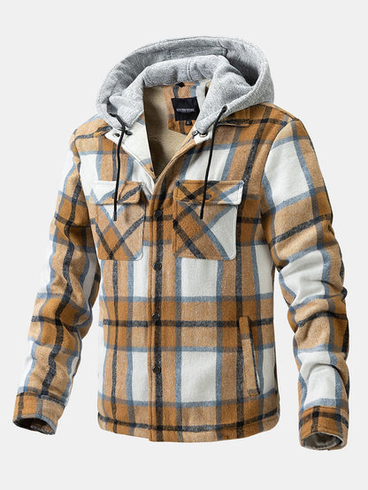 Flannel Plaid Coat with Teddy Fleece Lining and Removable Hood