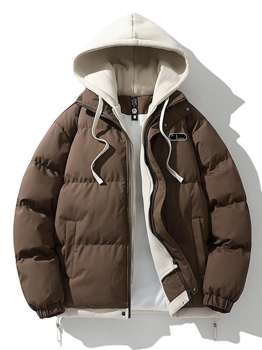 Two-Tone Zippered Hooded Puffer Jacket