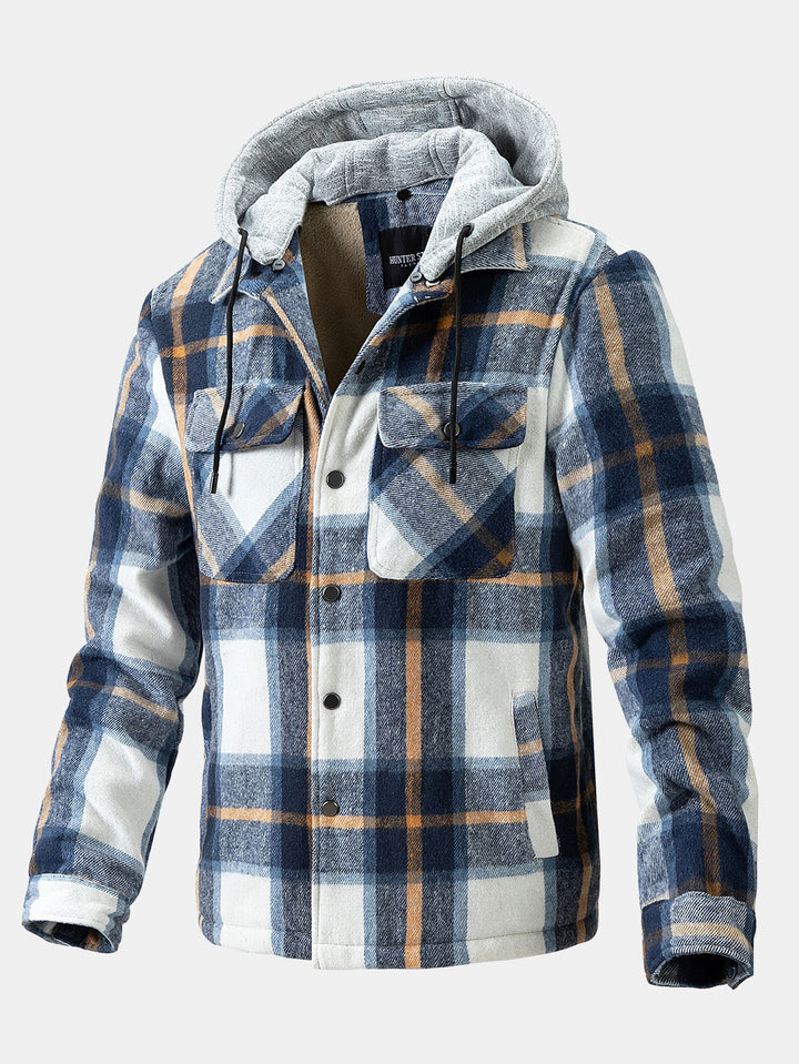 Flannel Plaid Coat with Teddy Fleece Lining and Removable Hood