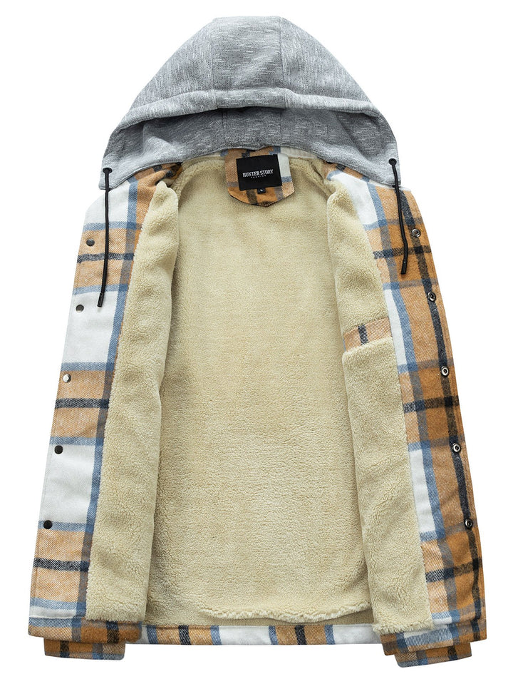 Flannel Plaid Coat with Teddy Fleece Lining and Removable Hood