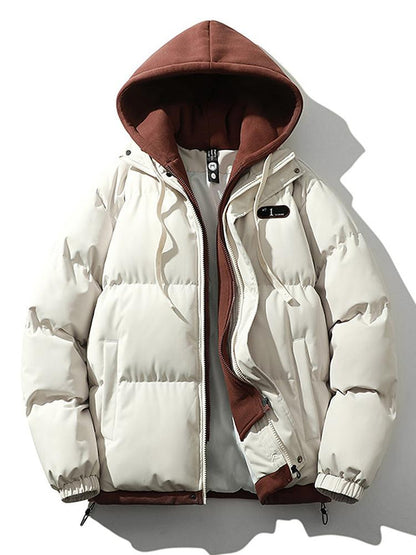 Two-Tone Zippered Hooded Puffer Jacket