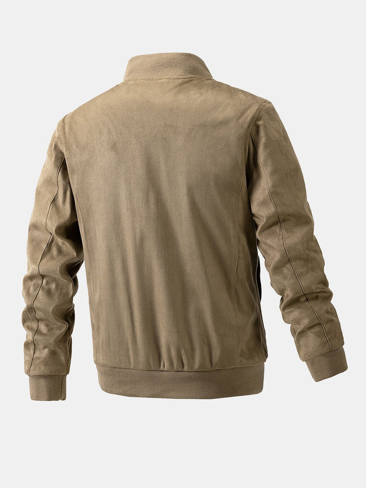 Quilt-Lined Suede Bomber Jacket