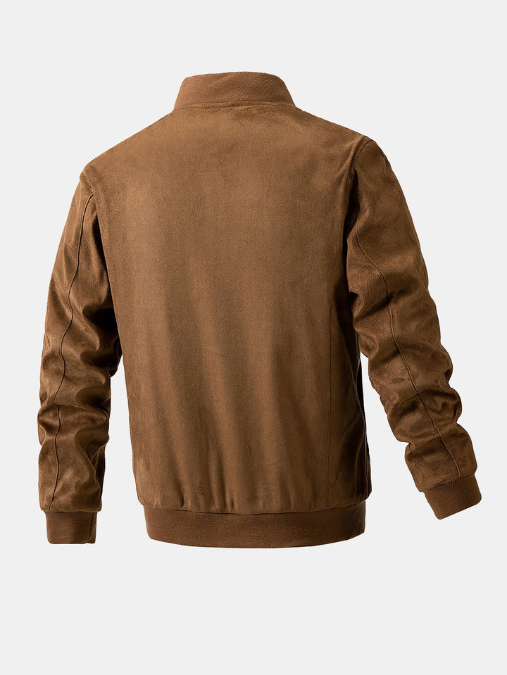 Quilt-Lined Suede Bomber Jacket