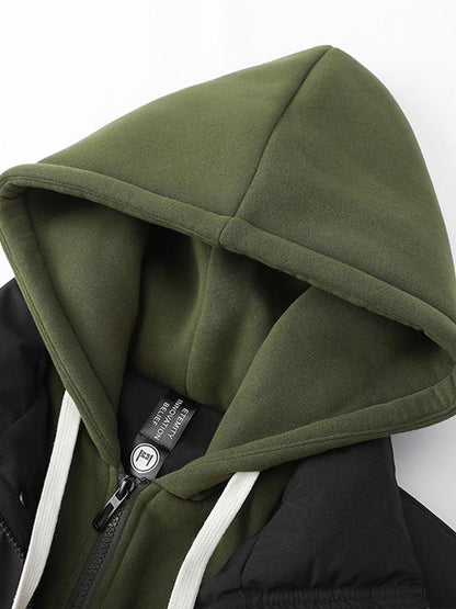 Two-Tone Zippered Hooded Puffer Jacket