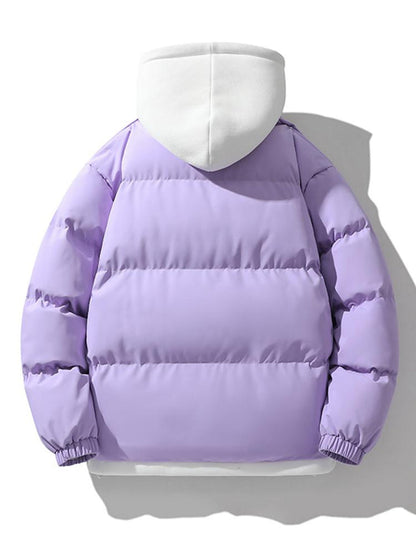 Two-Tone Zippered Hooded Puffer Jacket