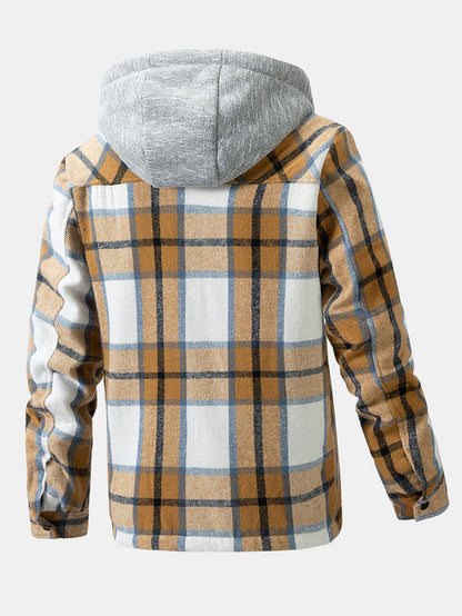 Flannel Plaid Coat with Teddy Fleece Lining and Removable Hood