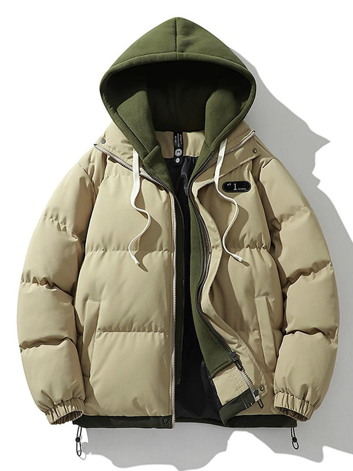 Two-Tone Zippered Hooded Puffer Jacket