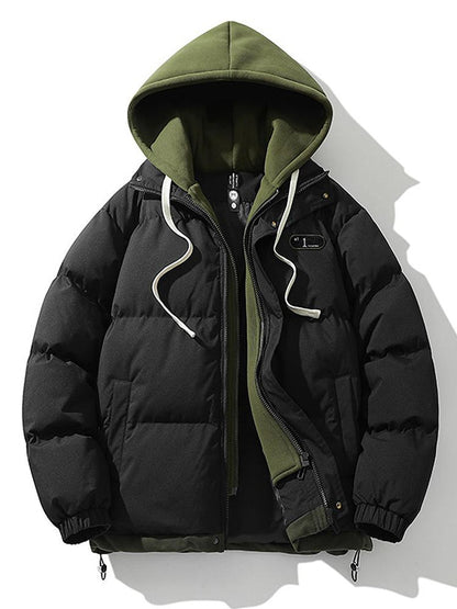 Two-Tone Zippered Hooded Puffer Jacket