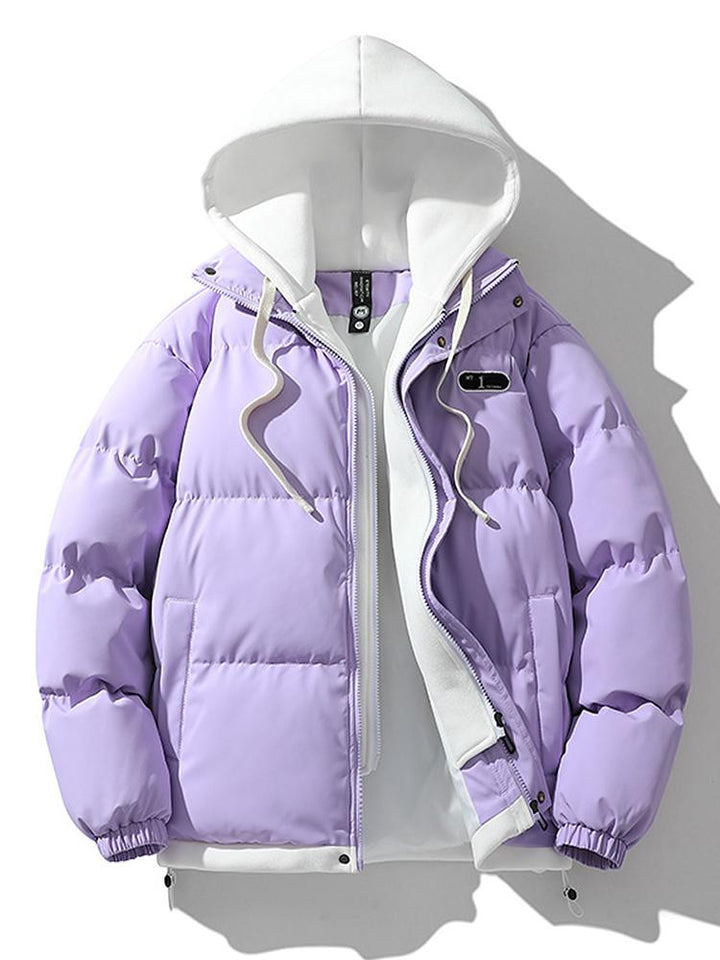 Two-Tone Zippered Hooded Puffer Jacket