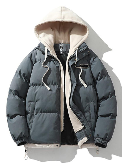 Two-Tone Zippered Hooded Puffer Jacket