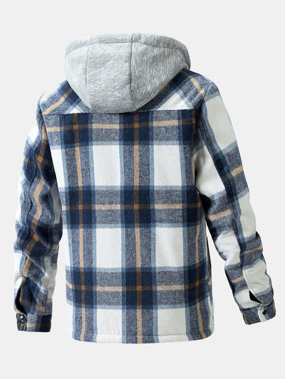 Flannel Plaid Coat with Teddy Fleece Lining and Removable Hood