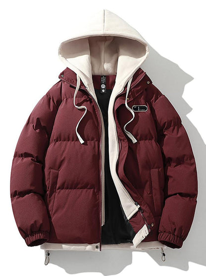 Two-Tone Zippered Hooded Puffer Jacket