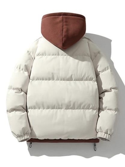 Two-Tone Zippered Hooded Puffer Jacket