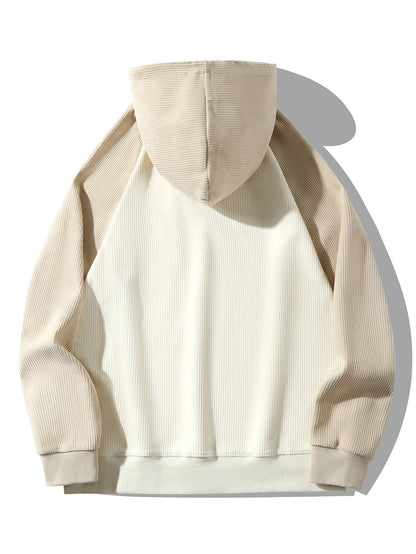 Paneled Corduroy Raglan Sleeves Hoodie