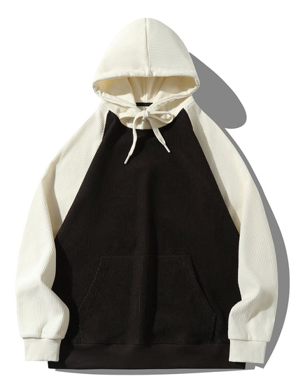 Paneled Corduroy Raglan Sleeves Hoodie