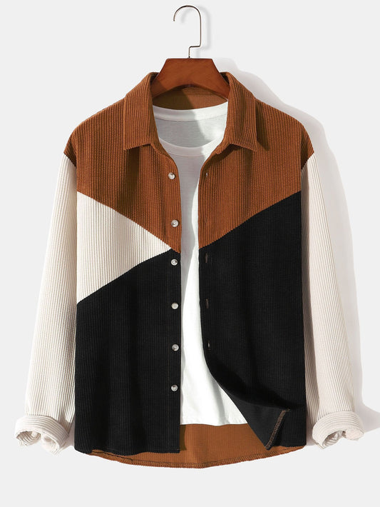 Long Sleeve Color Block Corduroy Shirt