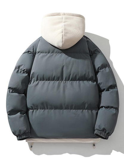 Two-Tone Zippered Hooded Puffer Jacket