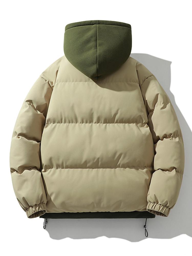 Two-Tone Zippered Hooded Puffer Jacket