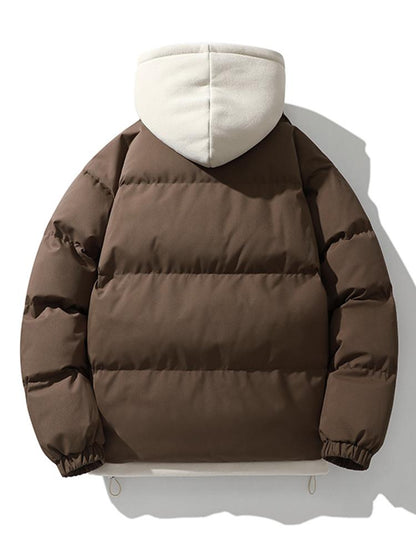 Two-Tone Zippered Hooded Puffer Jacket