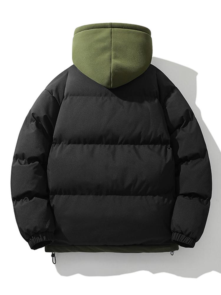 Two-Tone Zippered Hooded Puffer Jacket