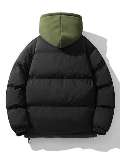 Two-Tone Zippered Hooded Puffer Jacket