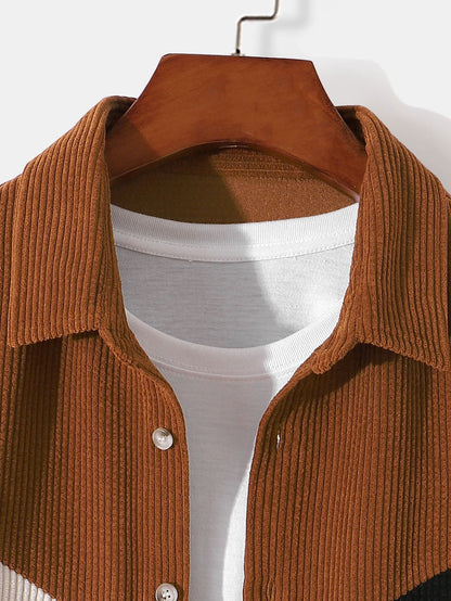 Long Sleeve Color Block Corduroy Shirt