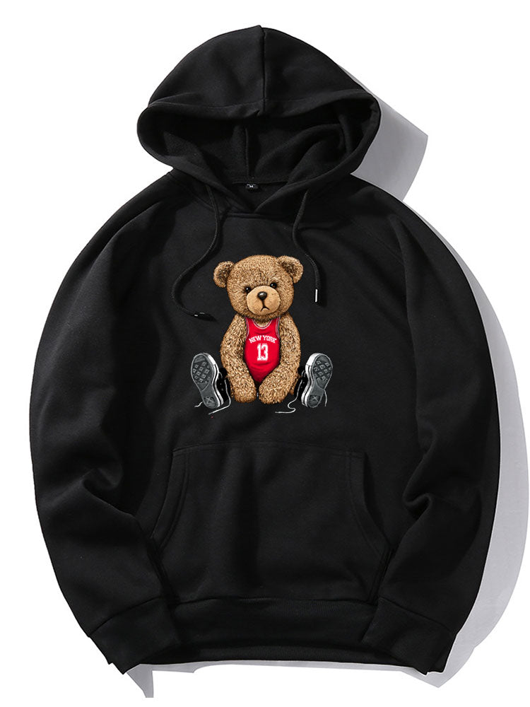 New York Bear Print Hoodie