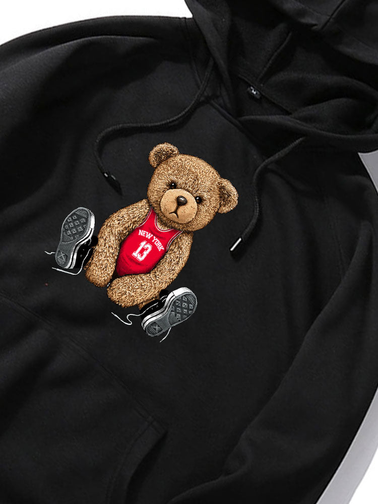 New York Bear Print Hoodie