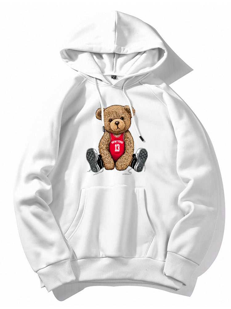 New York Bear Print Hoodie